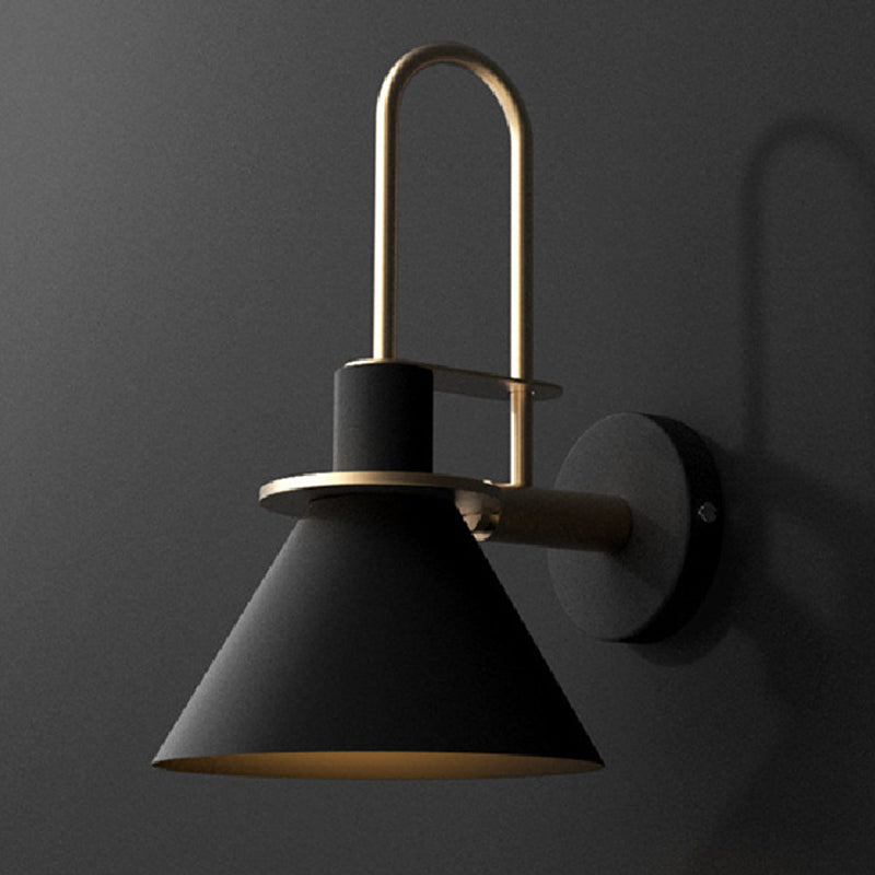 1 Light Bedside Wall Mounted Light Simple Black/White/Green Sconce Lamp with Conical Metal Shade | Kalsten