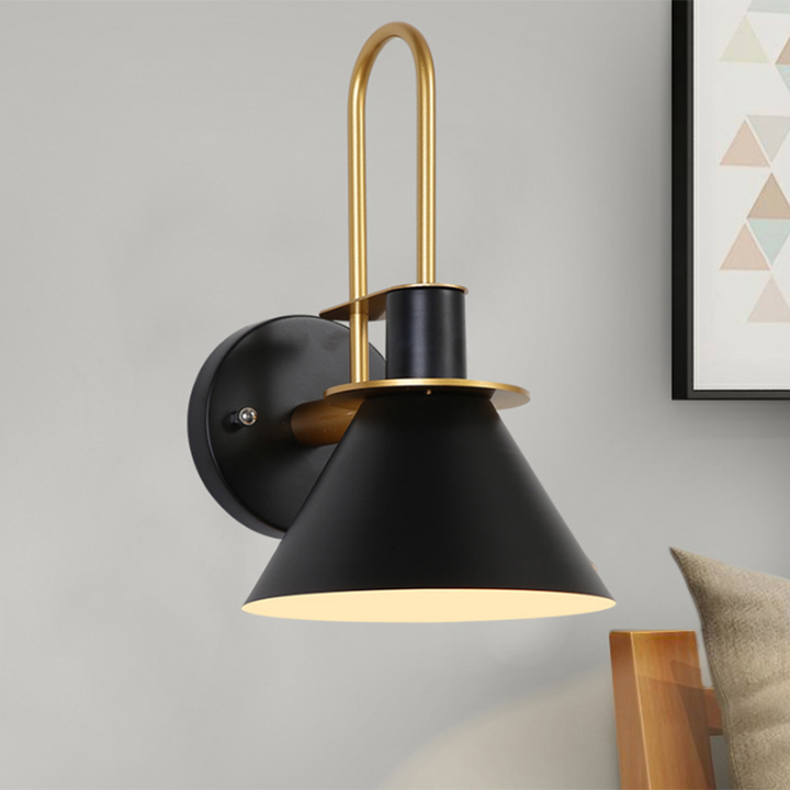 1 Light Bedside Wall Mounted Light Simple Black/White/Green Sconce Lamp with Conical Metal Shade | Kalsten