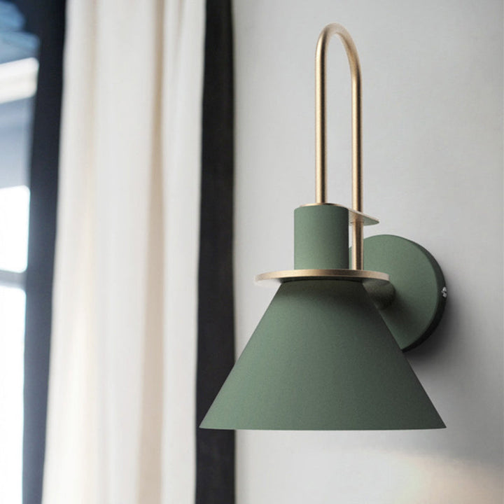 1 Light Bedside Wall Mounted Light Simple Black/White/Green Sconce Lamp with Conical Metal Shade | Kalsten