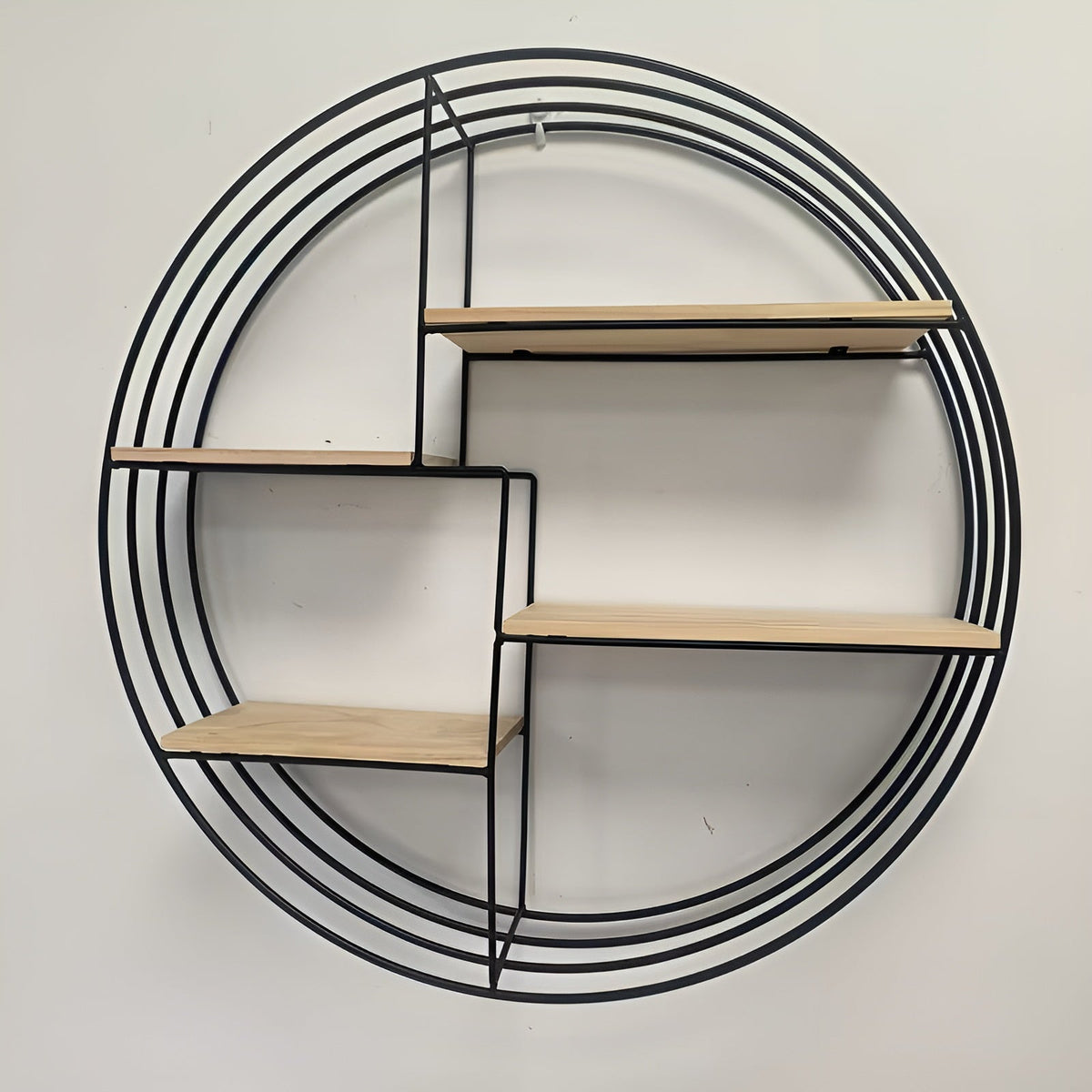 Round Wall Shelf with 4 Tiers – Retro Design made of Wood & Metal | Decorative Hanging Shelf for Living Room, Bathroom & Bedroom | Karnz