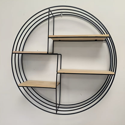 Round Wall Shelf with 4 Tiers – Retro Design made of Wood & Metal | Decorative Hanging Shelf for Living Room, Bathroom & Bedroom | Karnz