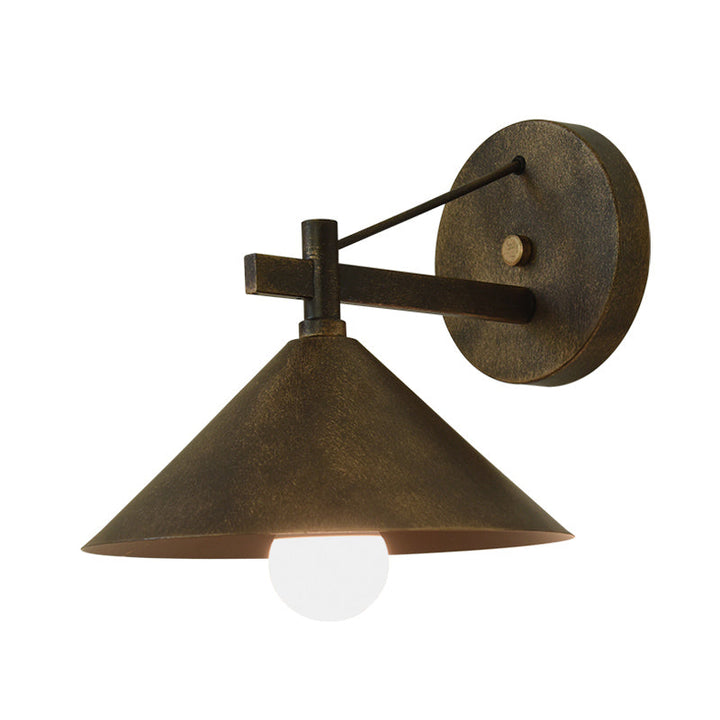 Metal Cone Wall Hanging Light Vintage 1 Light Outdoor Sconce Lighting Fixture in Black/Antique Brass/Aged Silver | Kalsten