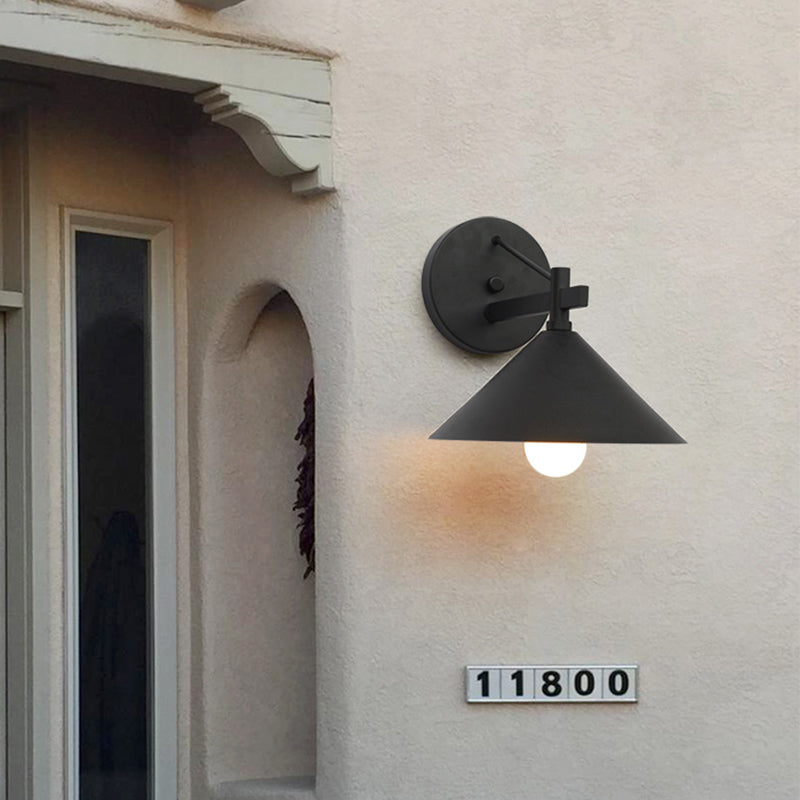 Metal Cone Wall Hanging Light Vintage 1 Light Outdoor Sconce Lighting Fixture in Black/Antique Brass/Aged Silver | Kalsten