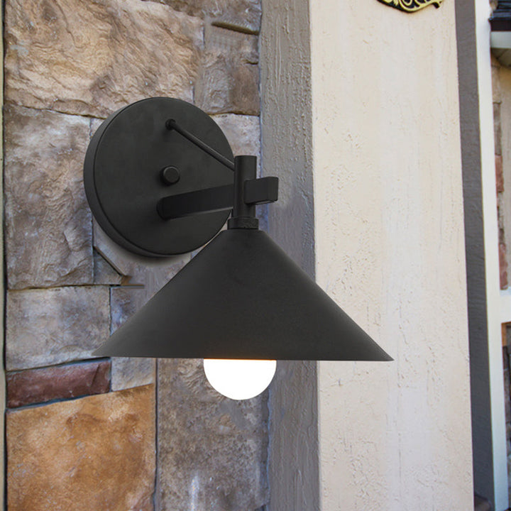 Metal Cone Wall Hanging Light Vintage 1 Light Outdoor Sconce Lighting Fixture in Black/Antique Brass/Aged Silver | Kalsten