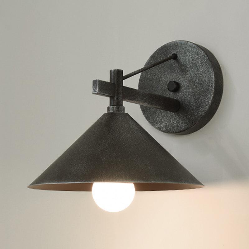 Metal Cone Wall Hanging Light Vintage 1 Light Outdoor Sconce Lighting Fixture in Black/Antique Brass/Aged Silver | Kalsten