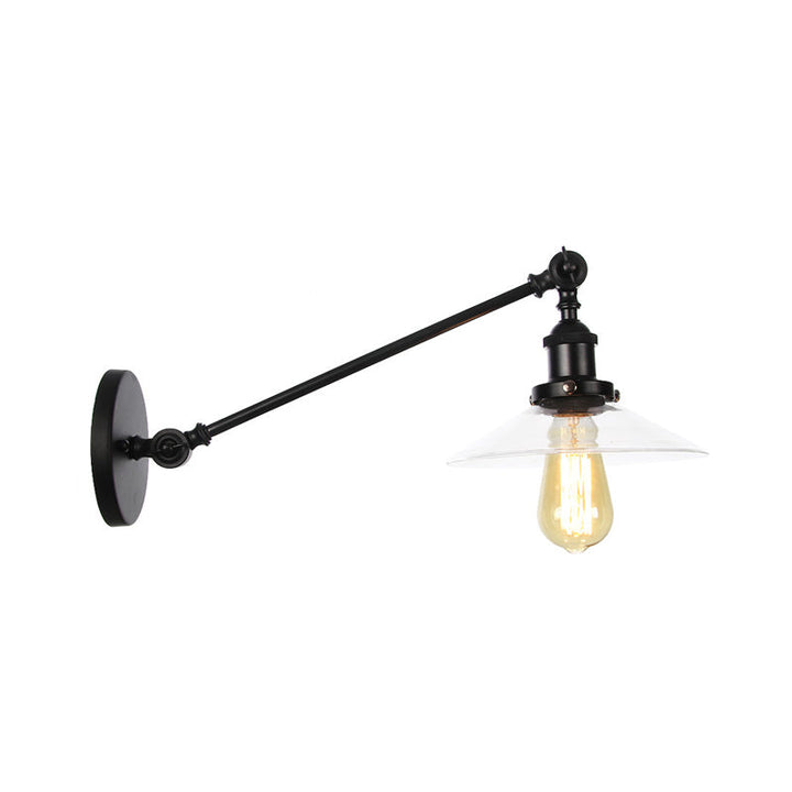 Kalsten | 1 Light Indoor Wall Lamp Vintage Black/Brass/Bronze Lighting Fixture with Cone Transparent Glass Shade, 8"/12" L Arm