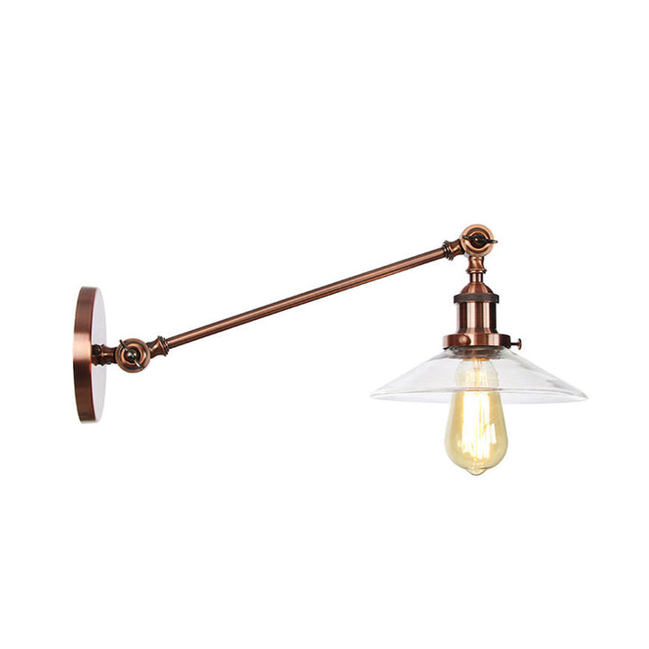 Kalsten | 1 Light Indoor Wall Lamp Vintage Black/Brass/Bronze Lighting Fixture with Cone Transparent Glass Shade, 8"/12" L Arm