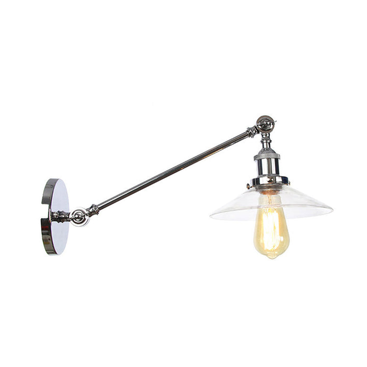 Kalsten | 1 Light Indoor Wall Lamp Vintage Black/Brass/Bronze Lighting Fixture with Cone Transparent Glass Shade, 8"/12" L Arm