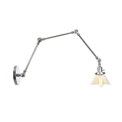 BowLift | 1 Light Wall Lamp Industrial Cone Clear/Amber Glass Wall Lamp in Black/Bronze/Brass with Adjustable Arm, 8“+8"/8"+8"+8" Long