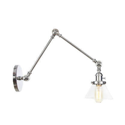 BowLift | 1 Light Wall Lamp Industrial Cone Clear/Amber Glass Wall Lamp in Black/Bronze/Brass with Adjustable Arm, 8“+8"/8"+8"+8" Long