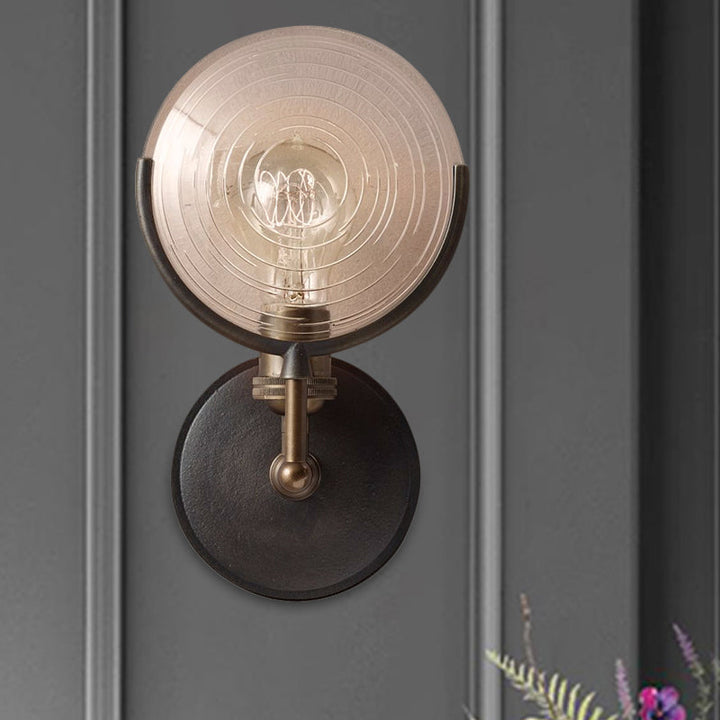 Armed Sconce Light Traditionary Metal 11.5"/24" Wide 1 Head Black Wall Lamp Fixture with Round Frosted Glass Deco | Kalsten