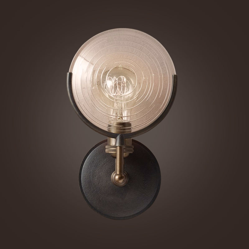 Armed Sconce Light Traditionary Metal 11.5"/24" Wide 1 Head Black Wall Lamp Fixture with Round Frosted Glass Deco | Kalsten