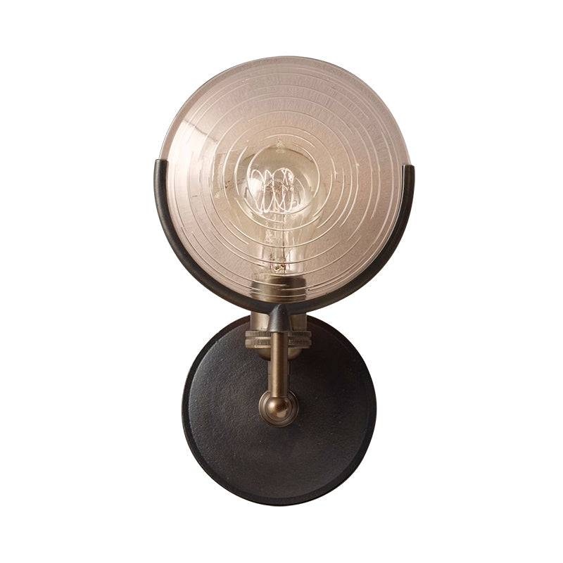 Armed Sconce Light Traditionary Metal 11.5"/24" Wide 1 Head Black Wall Lamp Fixture with Round Frosted Glass Deco | Kalsten