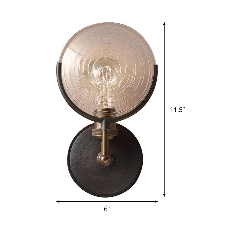 Armed Sconce Light Traditionary Metal 11.5"/24" Wide 1 Head Black Wall Lamp Fixture with Round Frosted Glass Deco | Kalsten