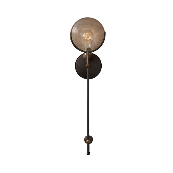 Armed Sconce Light Traditionary Metal 11.5"/24" Wide 1 Head Black Wall Lamp Fixture with Round Frosted Glass Deco | Kalsten