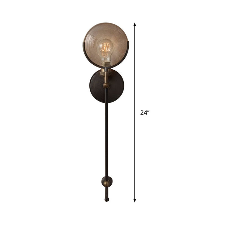Armed Sconce Light Traditionary Metal 11.5"/24" Wide 1 Head Black Wall Lamp Fixture with Round Frosted Glass Deco | Kalsten