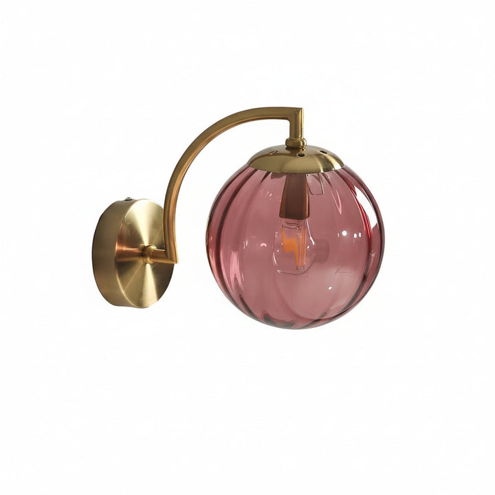 LED Wall Sconce Light – Modern Curved Arm Ribbed Glass Globe (26x15cm / 10.2x5.9in) | Kalsten