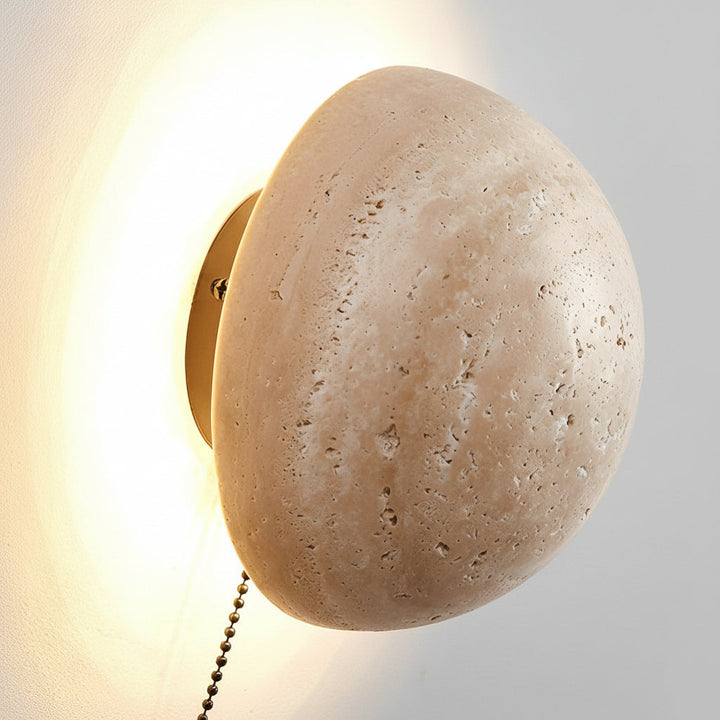 Travertine Stone Wall Sconce – Japanese Wabi-Sabi Round LED Wall Lamp (15W, Warm White) | Kalsten