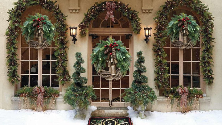 Kalsten | Christmas Wreath | Boho Style | Rustic Vine Base with Pinecones & Golden Bells
