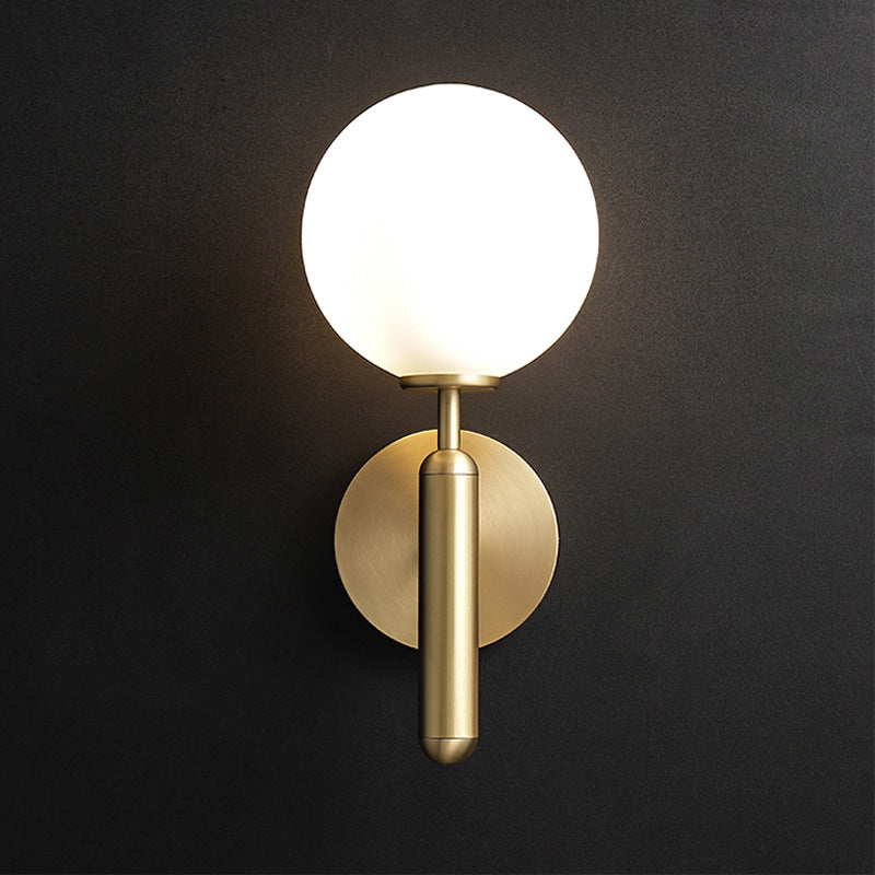 Milky Glass Ball Sconce Contemporary 1 Head Brass Wall Mount Light Fixture with Metal Pencil Arm | Kalsten