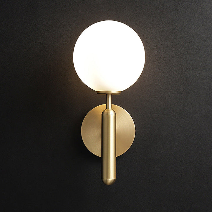 Milky Glass Ball Sconce Contemporary 1 Head Brass Wall Mount Light Fixture with Metal Pencil Arm | Kalsten
