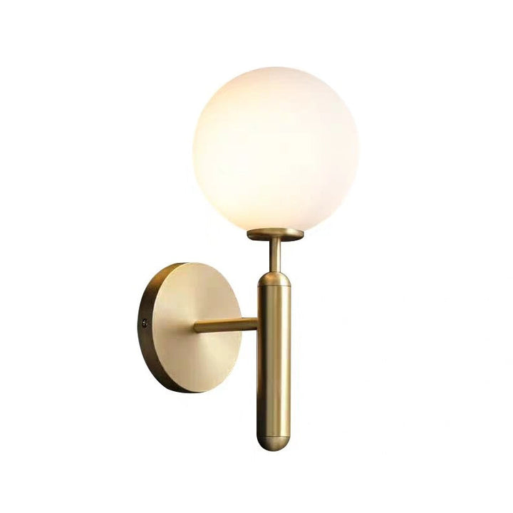 Milky Glass Ball Sconce Contemporary 1 Head Brass Wall Mount Light Fixture with Metal Pencil Arm | Kalsten