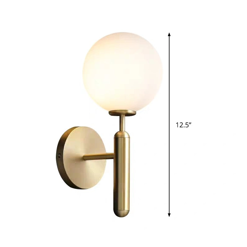 Milky Glass Ball Sconce Contemporary 1 Head Brass Wall Mount Light Fixture with Metal Pencil Arm | Kalsten