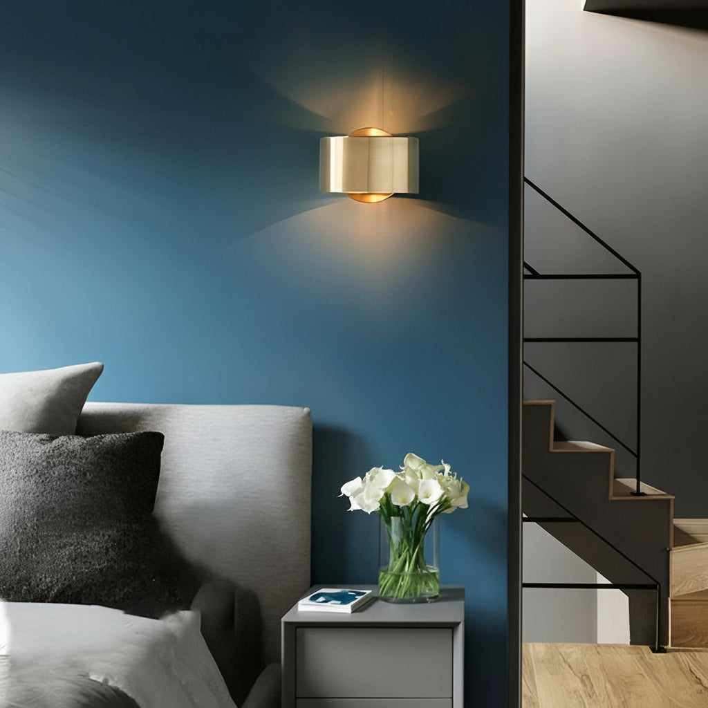 Nordic Wall Sconce Circular Up Down Iron Gold E27 15cm / 6in Minimalist Bedside Light | Kalsten
