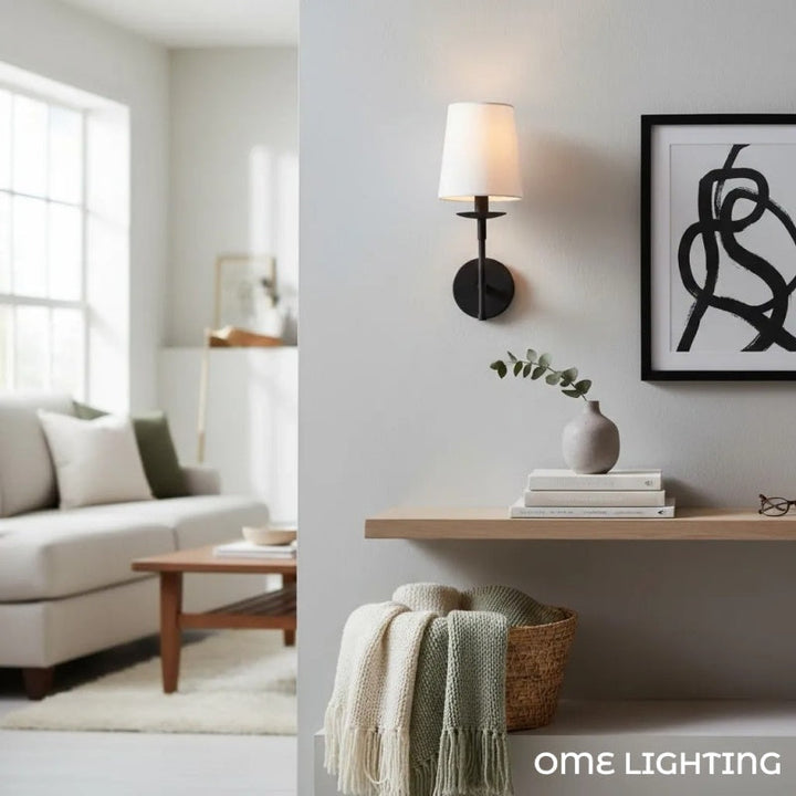 Freyza | Lodge Brass Fabric Wall Light | Kalsten