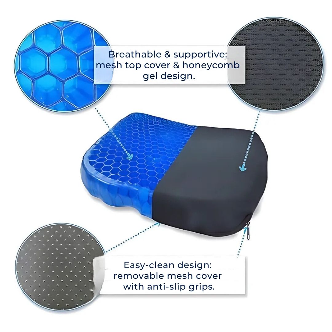 ComfortGel Orthopedic Gel Seat Cushion | Pressure Relief - Tailbone Pain - Lower Back Support - For Office Chair - Car - Wheelchair Use Kalsten