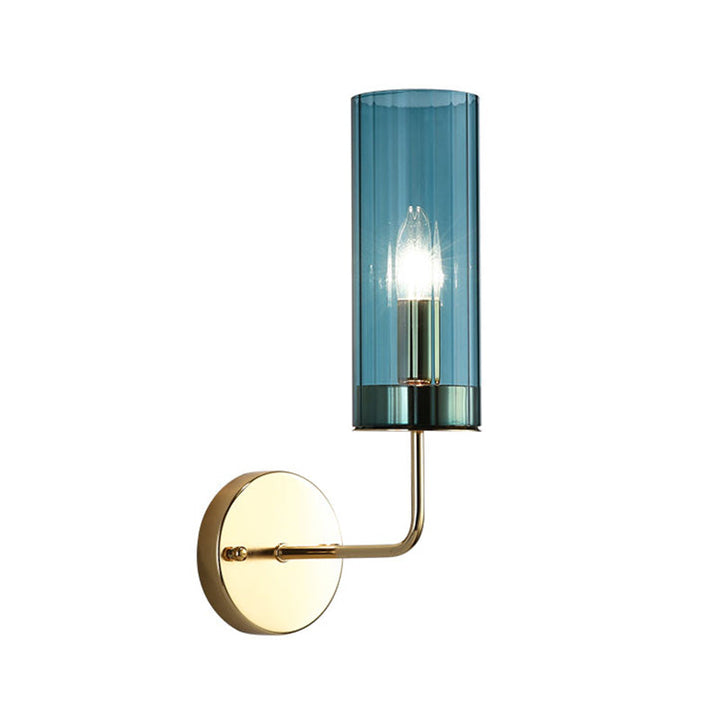 Kalsten | Contemporary Tube Wall Lamp Cognac/Light Blue Glass 1 Head Living Room Wall Mounted Light