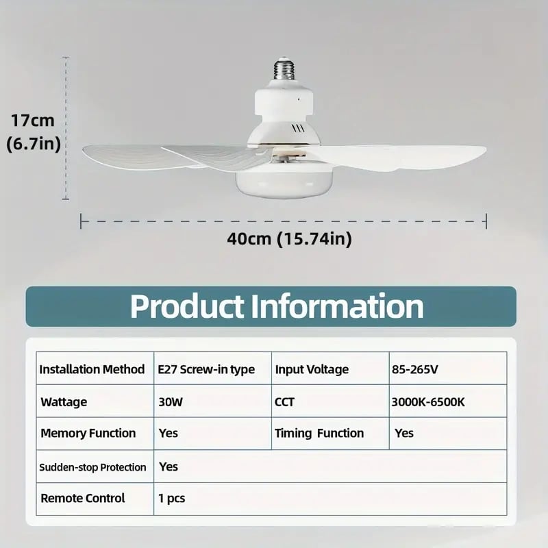 Skanto | 2-in-1 PORTABLE CEILING FAN & LIGHT with Remote Control