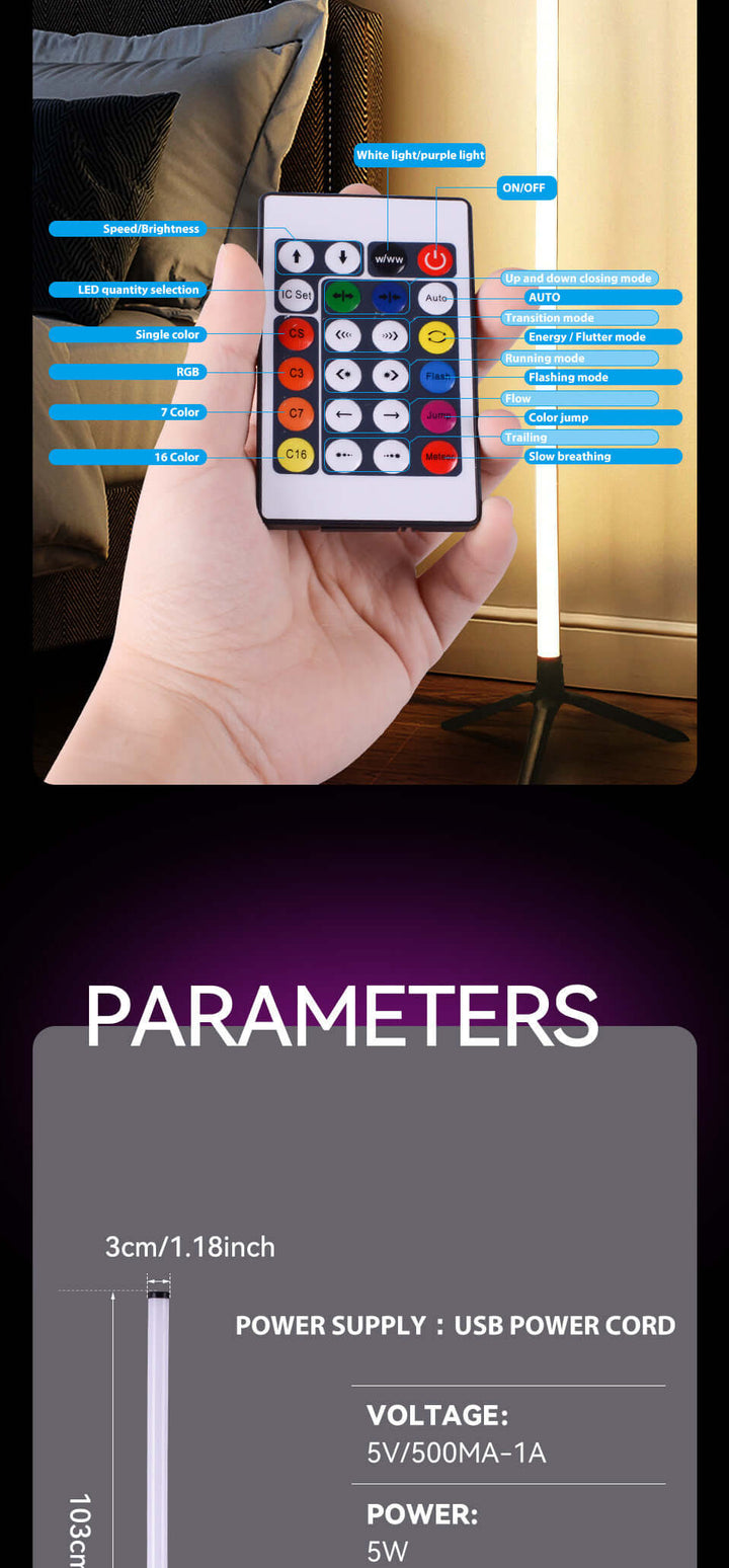 LED Corner Ambience Light Split Floor Bedroom Decoration RGB Remote Control Floor Lamp | Kalsten