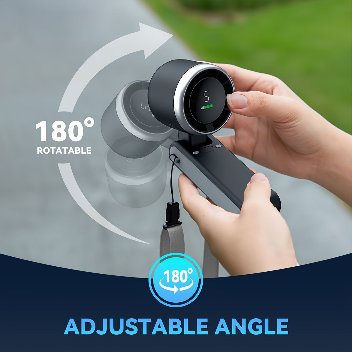 12-Hour Turbo Handheld Fan with LED Light - 5-Speed Battery-Operated Cooling Fan, 3-in-1 Air Turbo Technology - Compact Design for Outdoor, Travel, and Daily Use | Brehn