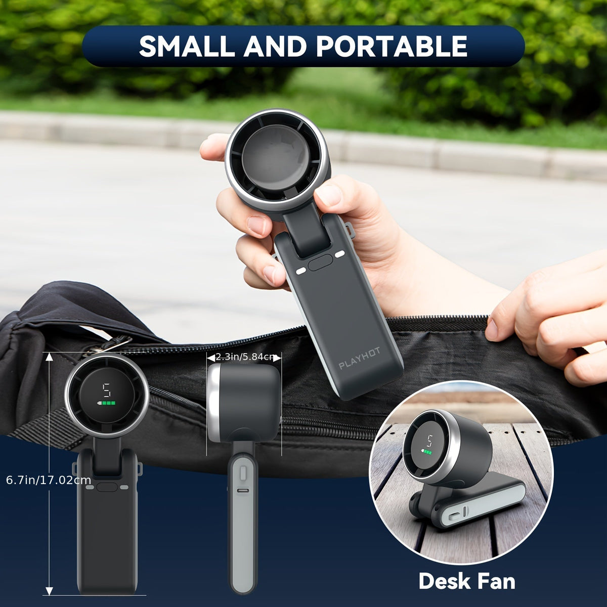 12-Hour Turbo Handheld Fan with LED Light - 5 Speed Battery Powered Cooling Fan, 3-in-1 Air Turbo Technology - Compact Design for Outdoors, Travel & Daily Use | Skanto