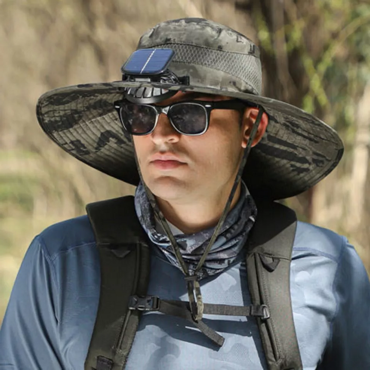 Wide Brim Solar Fan Outdoor Bucket Hat Solar & USB Charging | Kalsten