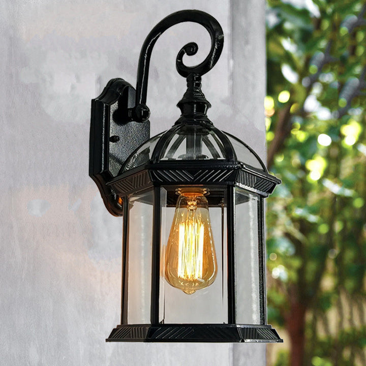 Traditional European Waterproof Aluminum Glass Hexagonal Prism 1-Light Wall Sconce Lamp For Garden | Kalsten