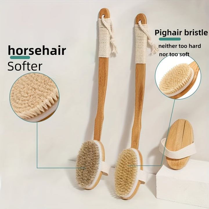 Back Wild Boar Bristle Cleaning Sponge for the Shower - Long Wooden Handle Bath Sponge Brush, soft natural bristles for back cleaning Kalsten