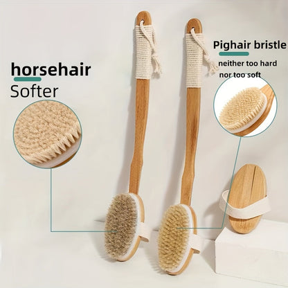 BowLift | Back Boar Bristles Cleaning Sponge for the Shower - Long Wooden Handle Bath Sponge Brush, Soft Natural Bristles for Back Cleaning
