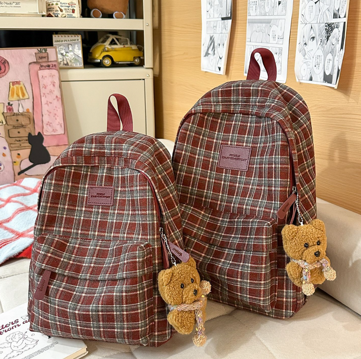 Checked Patterned Casual School Backpack Kalsten