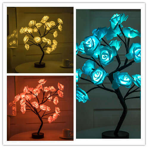 Rose Flower Lamp USB Battery Operated LED Table Lamp Bonsai Tree Night Lights Garland Bedroom Decoration Lights Home Decor | Kalsten