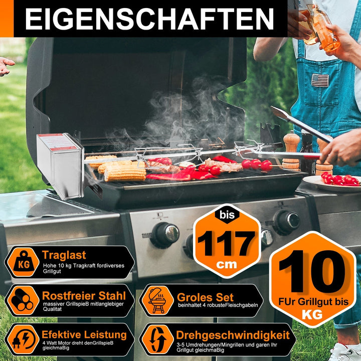 BBQ Grill Skewer Stainless Steel Motor 4x Meat Needle | Kalsten