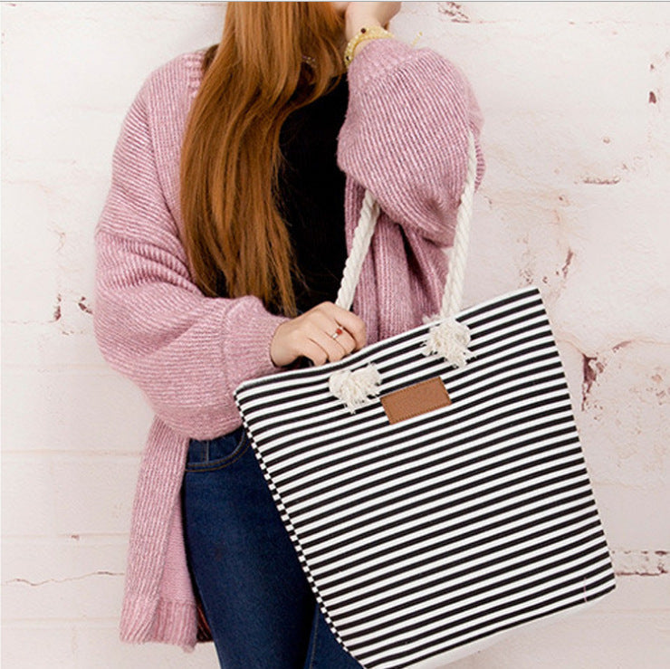Striped beach bag with sturdy rope handles Kalsten
