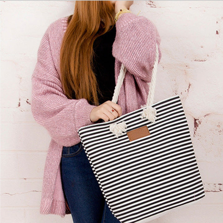 Striped beach bag with sturdy rope handles Kalsten