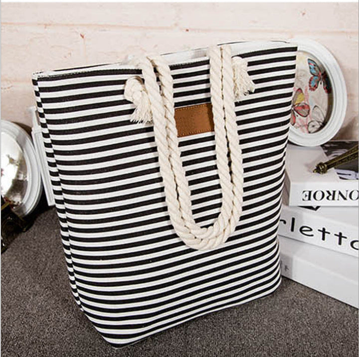 Striped beach bag with sturdy rope handles Kalsten