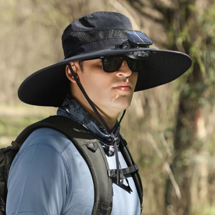 Wide Brim Solar Fan Outdoor Bucket Hat Solar & USB Charging | Kalsten