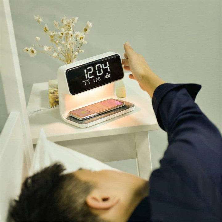 3-in-1 Bedside Lamp with Wireless Charger – LCD Alarm Clock & Touch Dimmable LED Table Lamp | Kalsten