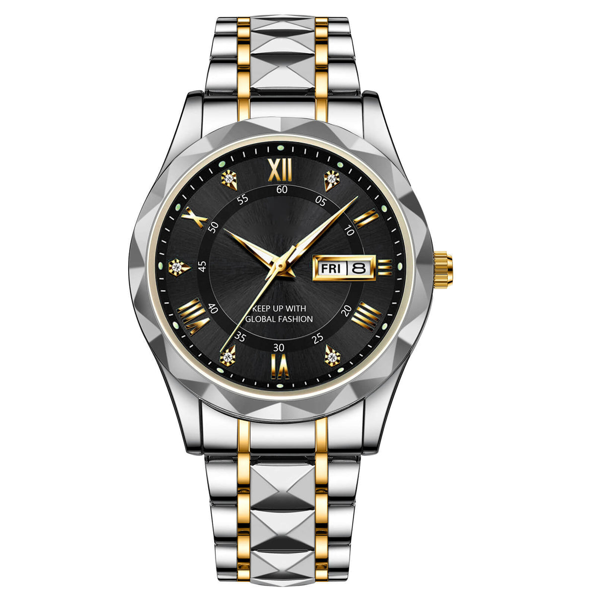 Skanto | Waterproof Luminous Stainless Steel Two-Tone Quartz Watch for Men