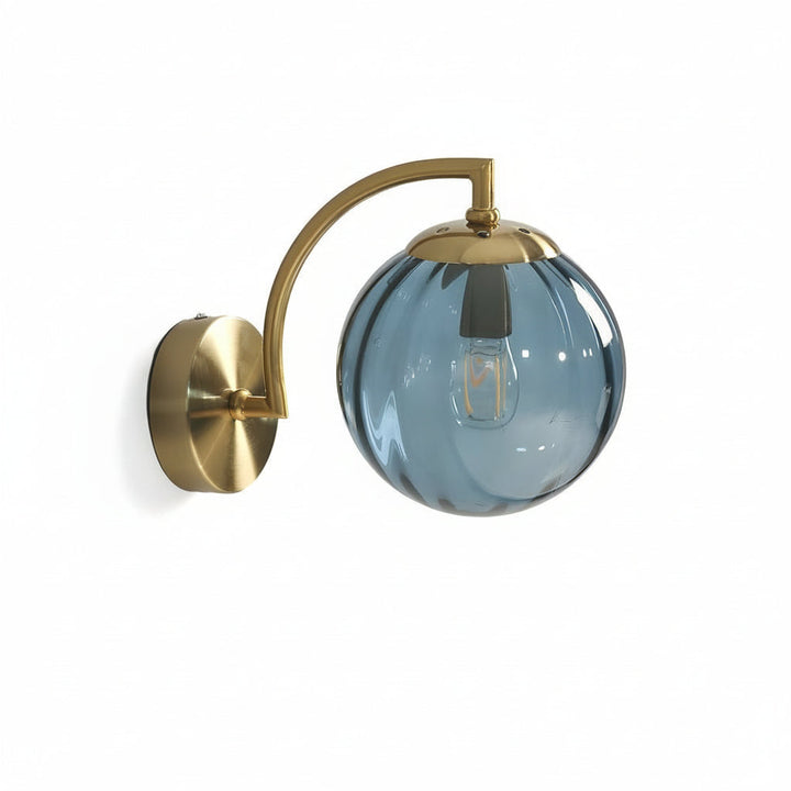LED Wall Sconce Light – Modern Curved Arm Ribbed Glass Globe (26x15cm / 10.2x5.9in) | Kalsten