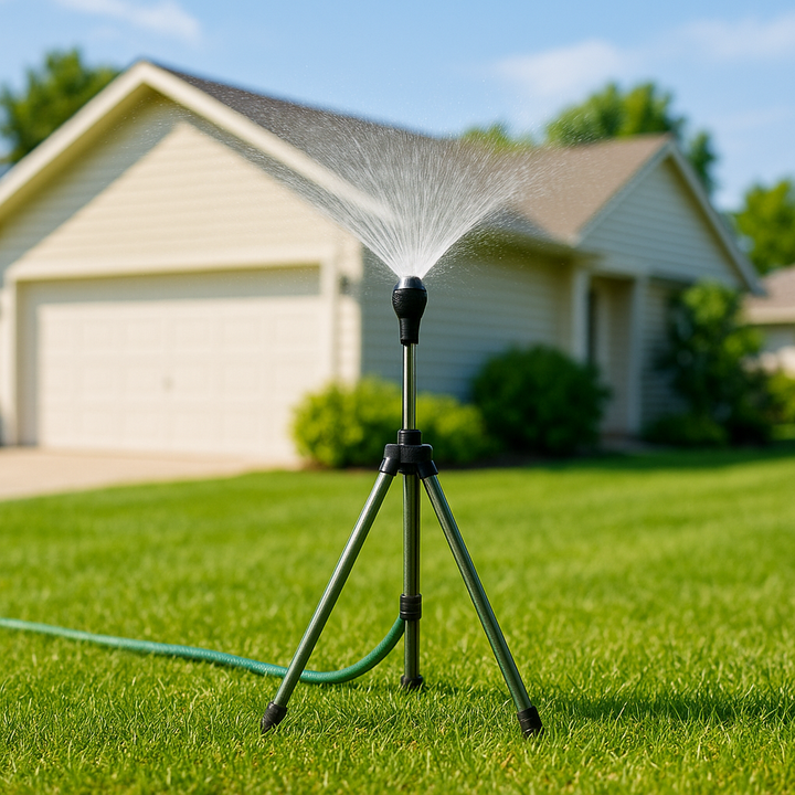 Kalsten | Adjustable 360° Garden Sprinkler on Tripod – Stainless Steel Height-Adjustable Lawn Irrigation System